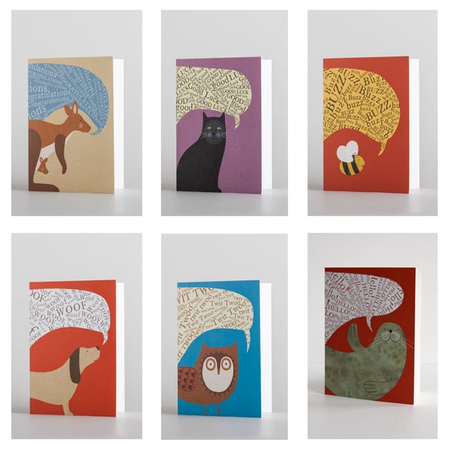 Image of Pack of 6 Mini Greetings Cards - Animals