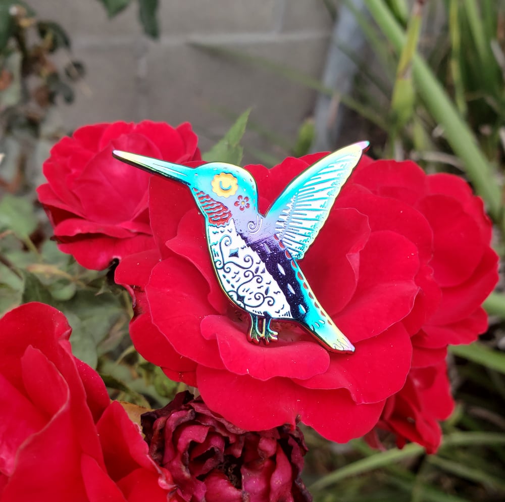 Rainbow Plated Hummingbird Enamel Pin