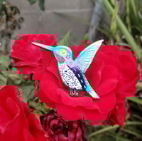 Image 2 of Rainbow Plated Hummingbird Enamel Pin
