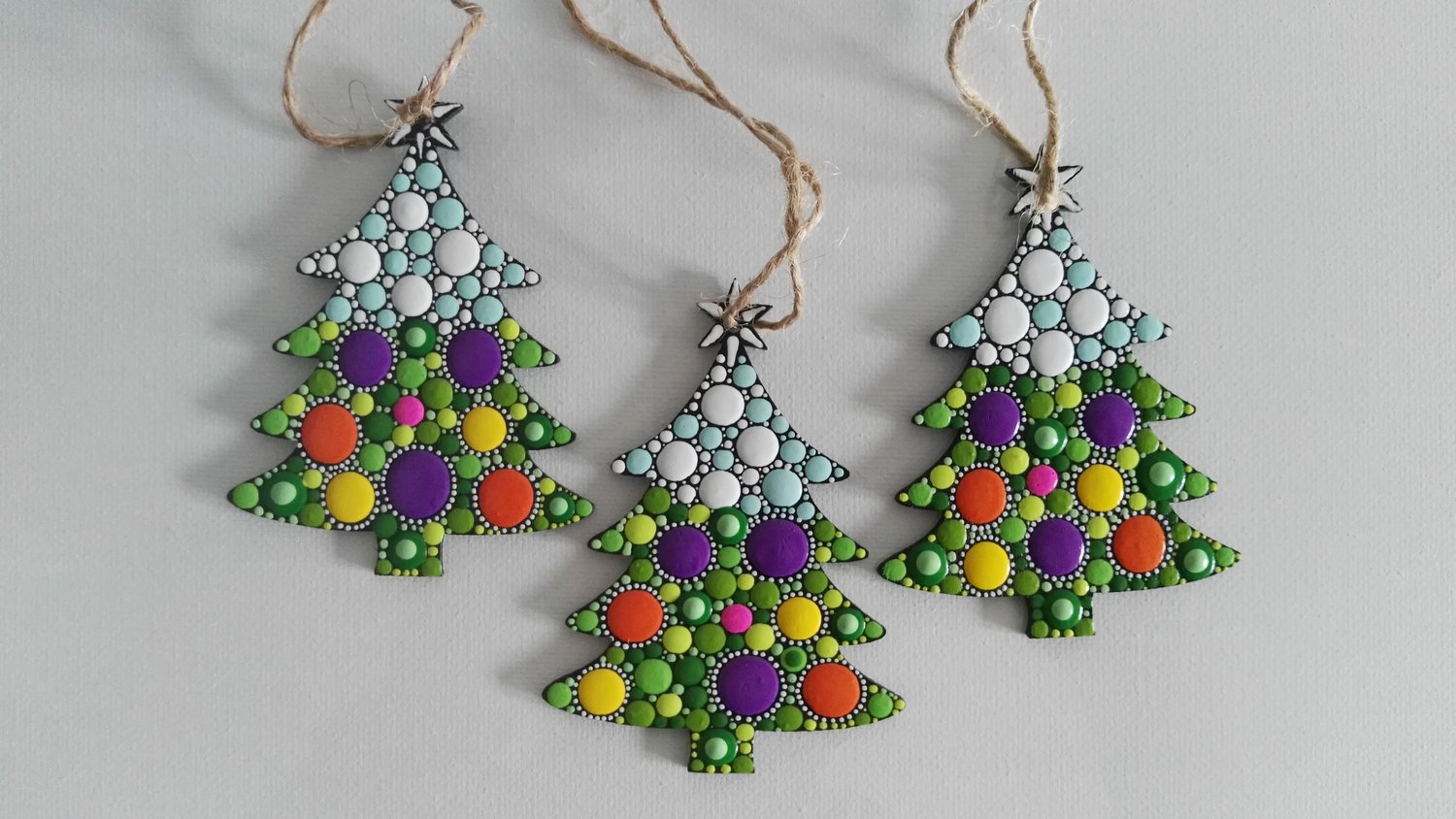 Image of (Number 22). New Christmas tree ornaments - Dot art Christmas decor. Set of 3.
