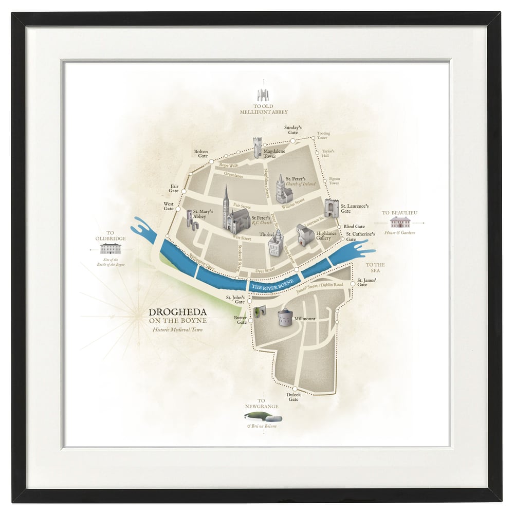 Old Drogheda Walled Town Map | Banks of the Boyne Art Prints