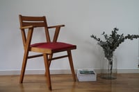 Fauteuil bridge vintage bois et skaï rouge