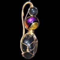 Image 3 of Shungite 14k GF Pendant with Obsidian and Venetian Glass Bead