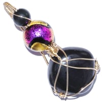 Image 1 of Shungite 14k GF Pendant with Obsidian and Venetian Glass Bead