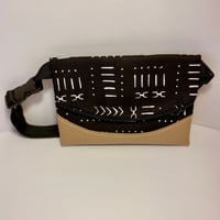 Image 2 of Designs By IvoryB Fanny Pack Black White Mudcloth Ankara African Print Tan
