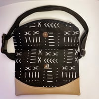 Image 4 of Designs By IvoryB Fanny Pack Black White Mudcloth Ankara African Print Tan