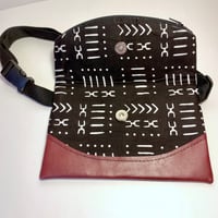Image 3 of Designs By IvoryB Fanny Pack Black White Mudcloth Ankara African Print Burgundy