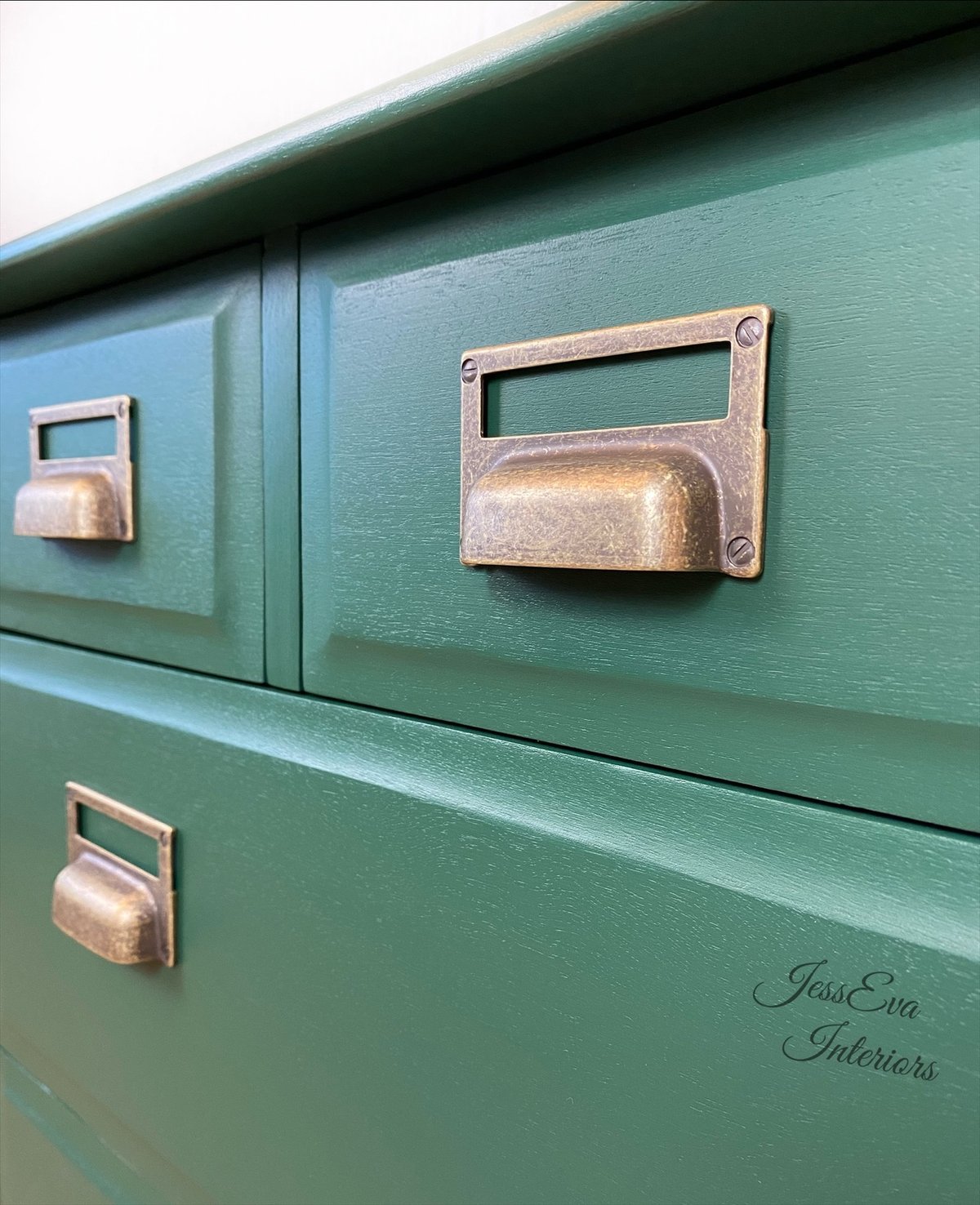 2x Stag Minstrel CHEST OF DRAWERS / LARGE BEDSIDE TABLES/CABINETS painted in dark green.
