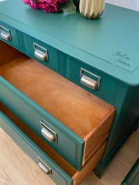 Image 4 of 2x Stag Minstrel CHEST OF DRAWERS / LARGE BEDSIDE TABLES/CABINETS painted in dark green.