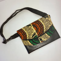 Image 4 of Designs By IvoryB Fanny Pack-Kente Tan Green Ankara African Print