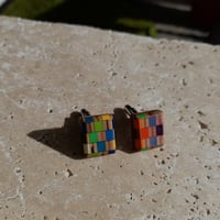 Image of chequered recycled pencil cuff links