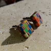 Image of chequered recycled pencil cuff links