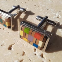 Image of rectangular chequered pencil cufflinks