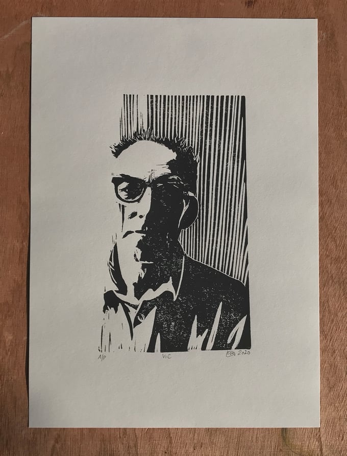 Image of Vic Godard. Subway Sect. Hand Made. Original A4 linocut print. Limited and Signed. Art.