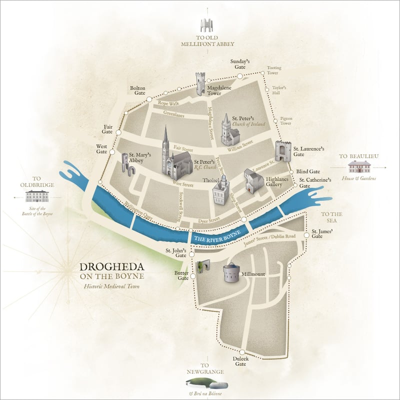 Old Drogheda Walled Town Map | Banks of the Boyne Art Prints