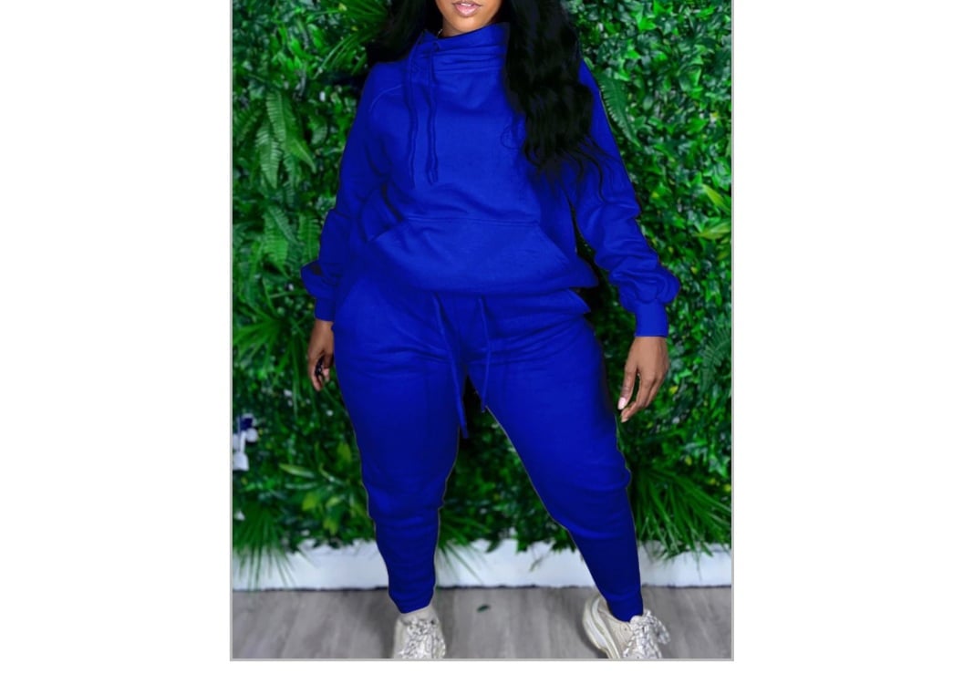 Blue Two Piece Jogger Set | Curvy Diva Styles