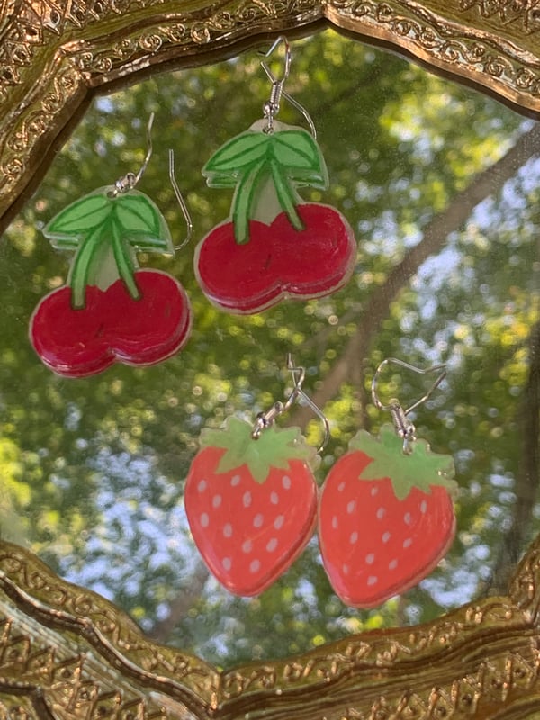 Image of Berry Earrings (Strawberries & Cherries)
