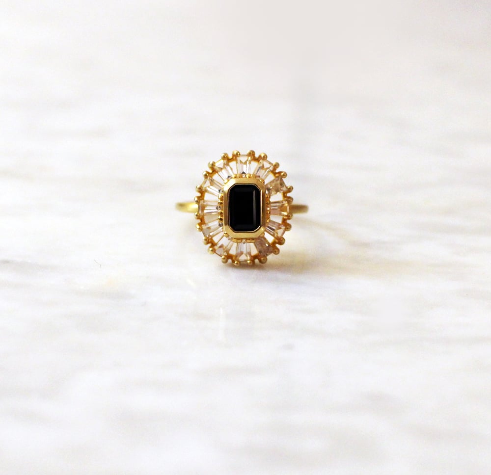 Image of DECO BAGUETTE ONYX RING