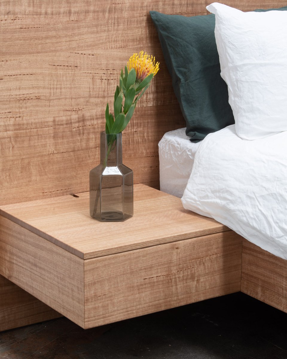 FLOATING BED WITH SOFT CLOSE DRAWERS IN TASMANIAN OAK Simon Ancher Studio