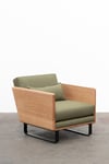 CLOVER LOUNGE CHAIR IN TASMANIAN OAK WITH GREEN WOOL UPHOLSTERY - AVAILABLE NOW