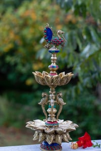 Image 2 of Magnificent brass lamp with stonework
