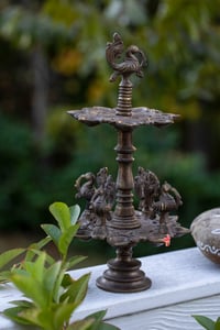 Image 1 of Antique brass standing oil lamp