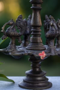 Image 2 of Antique brass standing oil lamp