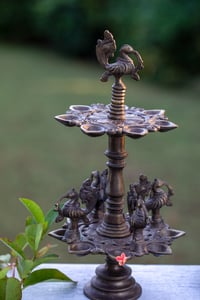 Image 3 of Antique brass standing oil lamp