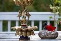 Image 3 of Magnificent brass lamp with stonework