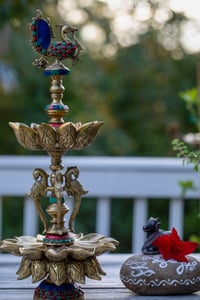Image 1 of Magnificent brass lamp with stonework