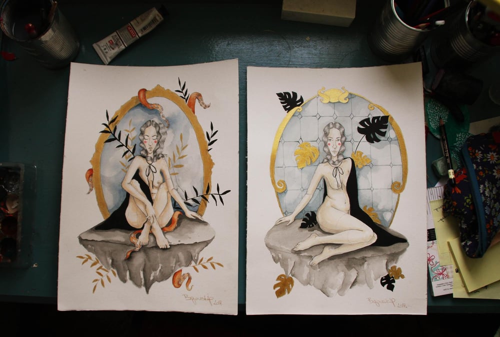 Image of Twins diptych illustration painting