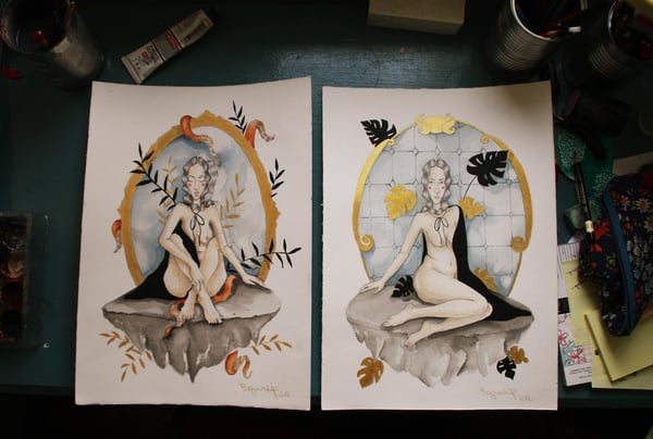 Image of Twins diptych illustration painting