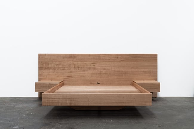 FLOATING BED WITH SOFT CLOSE DRAWERS IN TASMANIAN OAK