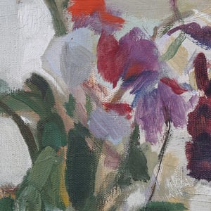Image of Mid Century, Swedish Oil Painting, 'Sweet Peas,' ERIK ALMGREN