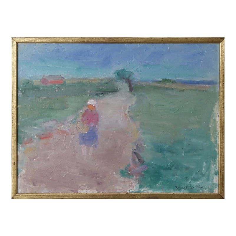 Image of Mid Century Oil Painting, 'Evening Walk,' BERNDT OLOF SJÖWALL WAS £495.00