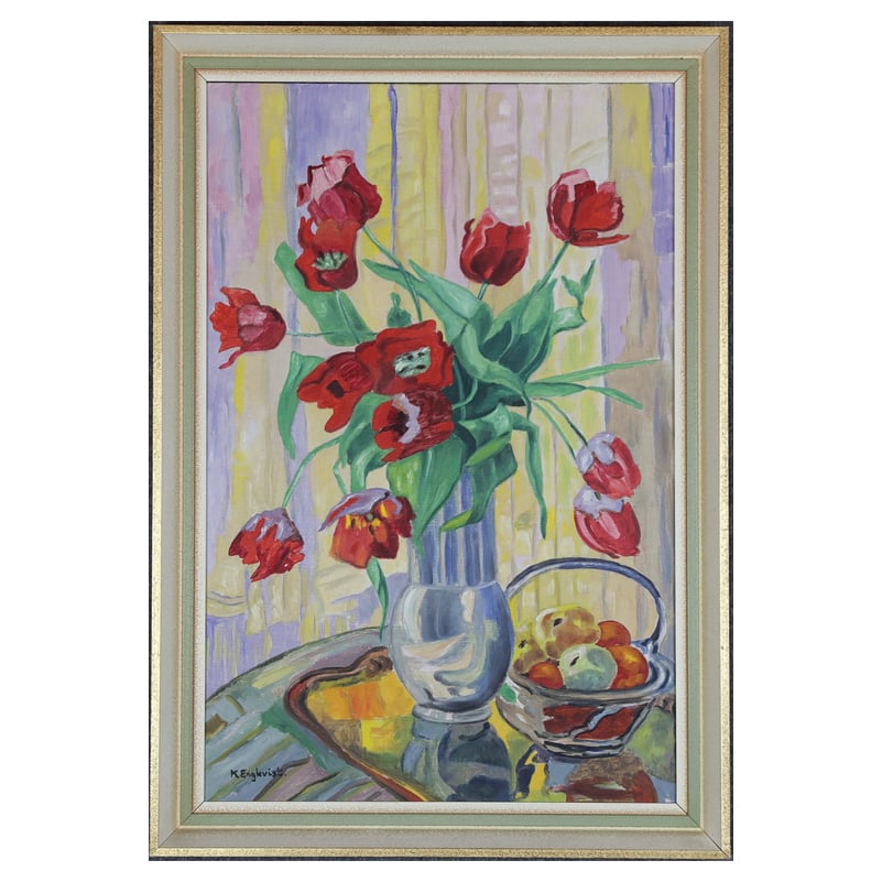 Image of Mid Century, Swedish Oil Painting, 'Tulips',  K Englevist