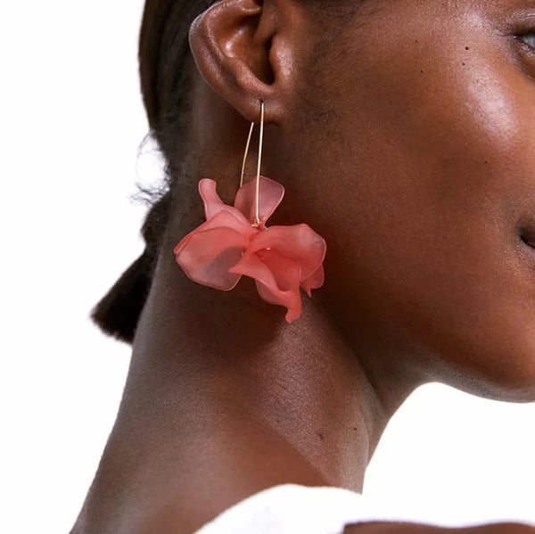 Image of Peony Peach Acrylic Petal Drop Hook Earrings