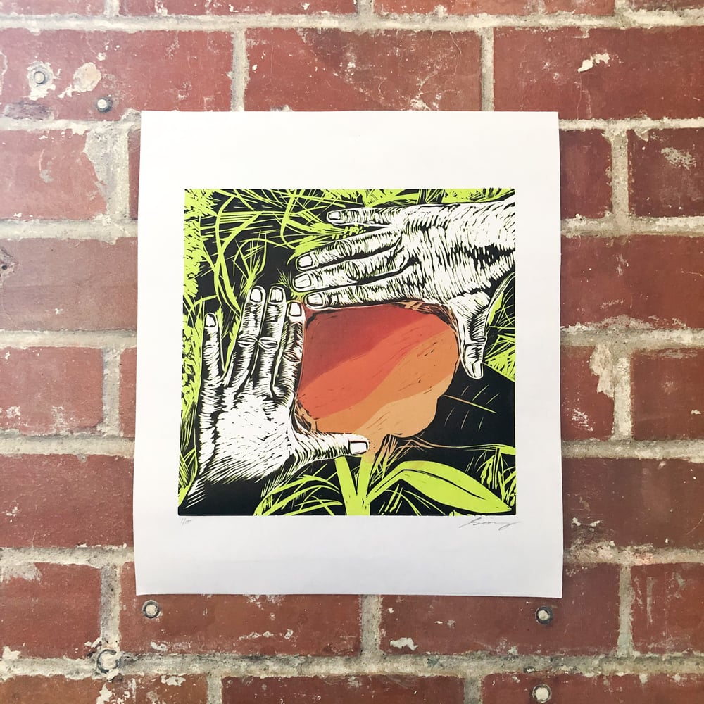 "NEW FRAME" Reduction Linocut Print