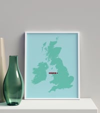 Image 1 of 'You are Here' Personalised map of the British Isles in green on sea