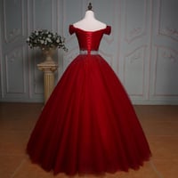 Image 3 of Wine Red Sequins Sweetheart Tulle Formal Dress, Long Prom Dress