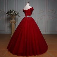 Image 2 of Wine Red Sequins Sweetheart Tulle Formal Dress, Long Prom Dress