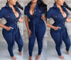 Blue Jean Collard Button Down Jumpsuit w/ Belt