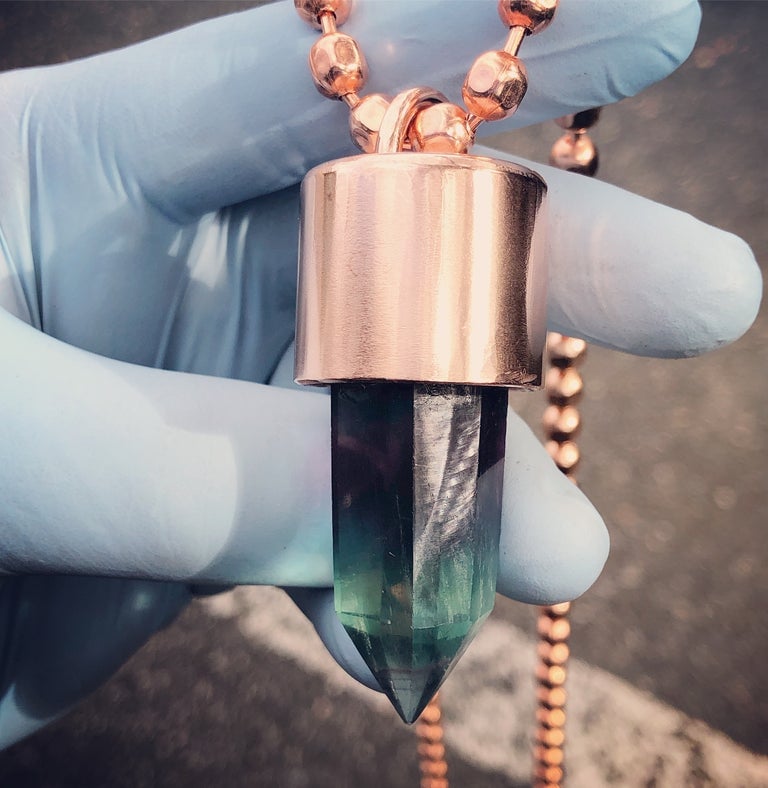 Image of Rainbow Fluorite Crystal Key Necklace