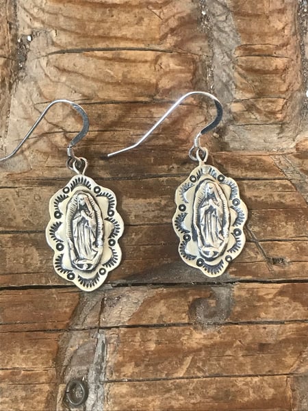 Image of Small Stamped Our Lady of Guadalupe Earrings