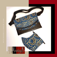 Image 1 of Fanny Pack and Matching Mask Designs By IvoryB Blue Gold