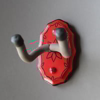 Image 3 of Red Floral Instrument Hook for Ukulele, Fiddle, Mandolin, Violin or Guitar