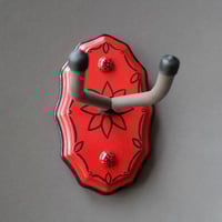 Image 2 of Red Floral Instrument Hook for Ukulele, Fiddle, Mandolin, Violin or Guitar