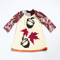 Image 1 of it's fall y'all gift 12m baby tunic dress long sleeved autumn maple leaf leaves acorns acorn nut 
