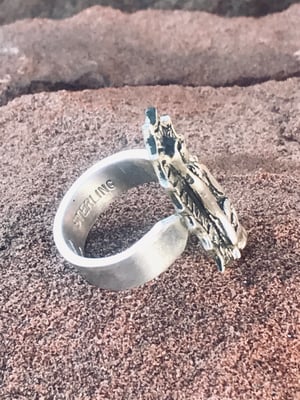 Image of Hand Carved Silver Guadalupe Ring with Plain Band