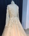 Champagne Lace Ball Gown Long Sleeves Formal Dress, Long Party Gown